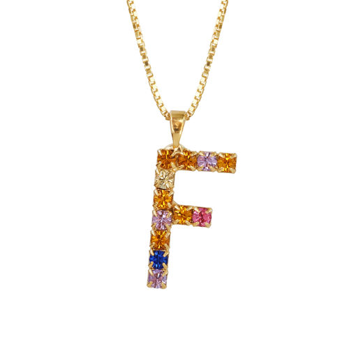 Letter F Necklace Rainbow