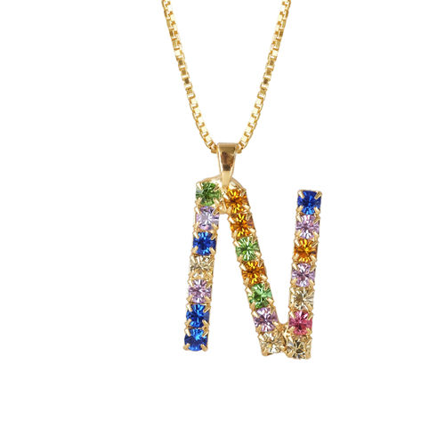 Letter N Necklace Rainbow