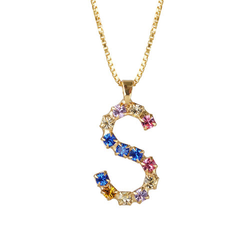 Letter S Necklace Rainbow