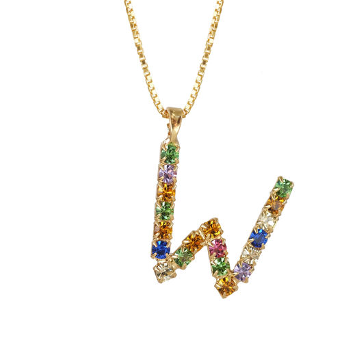 Letter W Necklace Rainbow